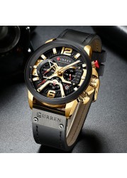 CURREN Men's Fashion Sport Watches Luxury Brand Military Style Leather Wrist Watch Chronograph Fashion