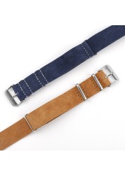 NATO Zulu Watch Strap Suede Leather Soft Watch Band Stainless Steel Square Buckle Wrist Replacement Strap18mm 20mm 22mm 24mm