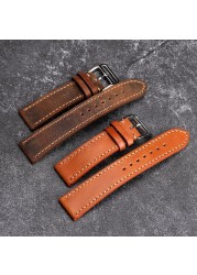 Handmade brown leather watch strap for men and women, 20 22 18mm, soft antique style, first layer