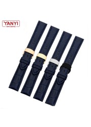 Genuine Leather Bracelet Dark Blue Watch Strap Butterfly Clasp Watchband Size In 16mm 18mm 20mm 21 22mm 23mm Watch Band