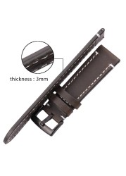 Genuine Leather Watch Band Strap Manual Men Thick 7 Colors 18mm 20mm 22mm 24mm Watchbands Stainless Steel Buckle Accessories