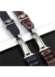 21mm 22mm Genuine Cowhide Leather Watchband with Stud for IWC Pilot PORTOFINO Portuguese Watch Strap Folding Buckle Accessories