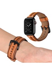 Genuine Leather Strap for Apple Watch Band 44mm 40mm 42mm 38mm Double Casual Band Bracelet iWatch Series 5 4 3 se 6 7 45mm 41mm