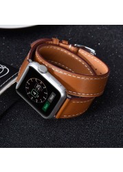 Double Round Strap for Apple Watch Band 45mm 41mm 44mm/40mm 42mm/38mm Leather Watchband Bracelet iWatch Series 5 4 3 se 6 7 band