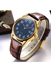 OLEVS Men's Quartz Watch 50M Waterproof GMT Premium Men's Watches Sports Leather Strap Men Wristwatches