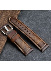 Handmade Leather Watch Strap Suitable for PAM111 441 Italian Top Layer Leather Strap, Oil Wax Leather 20 22 24 26mm Male Strap