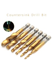 6/7pcs Hex Shank HSS Screw Thread Screw Tap Drill Bit Metric Tap Drill Bits Screw Machine Compound M3 M4 M5 M6 M8 M10 Hand Tool