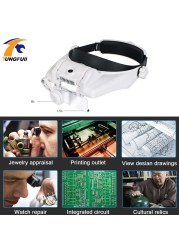 LED Headband Magnifier Hands Free Magnifying Glasses for Jewelry Loupe Watch Repair Electronic 1.5x2x2.5x3x3.5x8x Lens Loupe