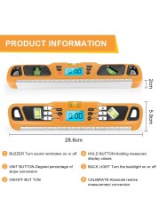 مقياس انحدار مستوى القاعدة المغناطيسي الرقمي مقياس الميل الكهربائي أداة قياس زاوية البناء المنقلة قياس ديكور المنزل