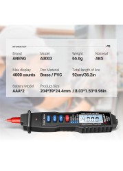 ANENG A3003 القلم الرقمي المتعدد المهنية 4000 التهم الذكية متر مع NCV التيار المتناوب/تيار مستمر الجهد المقاومة اختبار السعة