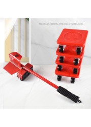 5pcs Furniture Moving Tool Move Shifter Moving Wheel Slider Remover Roller Heavy Duty Bar Mover Device Slider Carrier