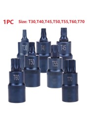 1pc T30/T40/T45/T50/T55/T60/T70 Socket Bit Torx Screwdriver Bit Tool 1/2 Inch Socket Bit Adapter Hand Tool for Ratchet Wrenches