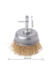 1pc Wire Brush Bowl 6mm Diameter Flat Shank Steel Wire Wheel Electric Drill Grinding Mill Polish Wheel Derusting Tool Power To