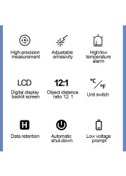 PT380 المهنية غير مقياس حرارة تلامسي الأشعة تحت الحمراء الرقمية الأشعة تحت الحمراء ليزر مقياس الحرارة مقياس الحرارة البيانات عقد وضع الجسم