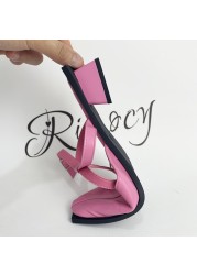 Rimocy Women's Brand Design T-Strap Pumps Summer 2022 PU Square Toe Mid Cake Boxes Woman Mixed Colors Sandalias Mujer Black