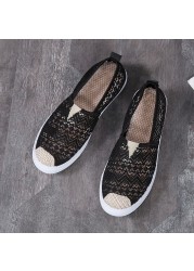 Women's stripe cloth walking flat shoes summer breathable leisure loafers ladies daily comfortable fisherman shoes size 35-40