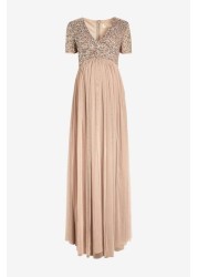 Maya Maternity Delicate Sequin Cap Sleeve Maxi Dress