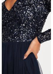 Maya V Neck Long Sleeve Sequin Maxi Dress Petite