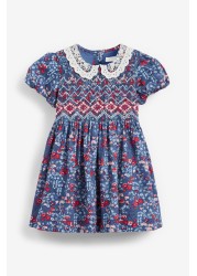 Lace Collar Shirred Cotton Dress (3mths-8yrs)