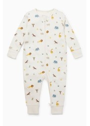 MORI White Safari Organic Cotton Clever Zip Sleepsuit