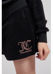 Juicy Couture Black Diamante Velour Shorts