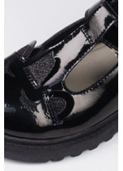 ToeZone Black Patent T-Bar Unicorn Novelty School Shoes