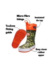 ToeZone Orange Tie Top Camo Wellies