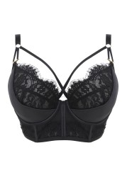 Figleaves Womens Black Sheer Net & Binding Padded Long Line Bra