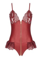 Ann Summers Tasha Burgundy Red Wet Look Teddy