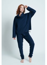 Elle Navy	Blue Loungewear Tie Detail Asymmetric Long Sleeve Top