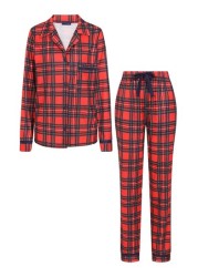 Hot Squash Red Tartan Jersey Womens Pyjama Set