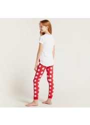 Disney Minnie Mouse Print T-shirt and All-Over Printed Pyjamas Set