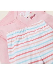 Juniors Embroidered T-shirt with Long Sleeves and Striped Pyjama Set