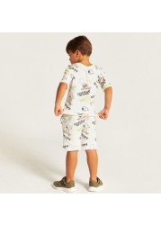 Snoopy Print Crew Neck T-shirt and Shorts Set