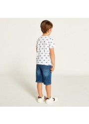 Lee Cooper Printed Crew Neck T-shirt and Denim Shorts Set