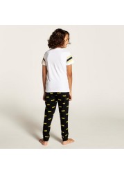 Batman Print T-shirt and Full Length Printed Pyjama Set