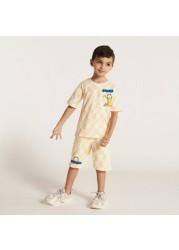 Garfield Print Round Neck T-shirt and Shorts Set