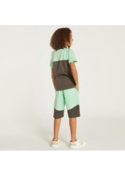 XYZ Colourblock Crew Neck T-shirt and Shorts Set