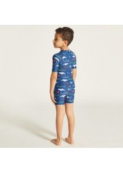 Juniors Printed Swimwear with Short Sleeves