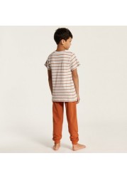 Juniors Striped Round Neck T-shirt and Full Length Pyjama Set