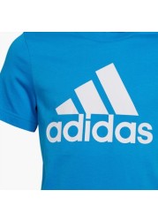 adidas Logo Print Crew Neck T-shirt with Short Sleeves