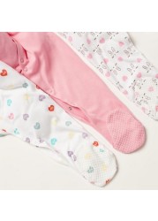 Juniors Printed Sleepsuit with Long Sleeves and Button Closure - Set of 3