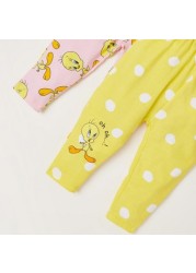 Tweety Print Leggings with Elasticated Waistband - Set of 2