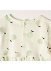 Juniors Pear Print Dress with Round Neck and Short Sleeves