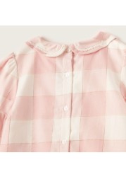 Giggles Checked Blouse with Short Sleeves and Bow Detail