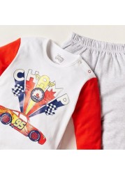 Disney Cars Print Round Neck T-shirt and Full Length Pyjamas - Set of 2