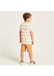 Striped Henley Neck T-shirt and Shorts Set