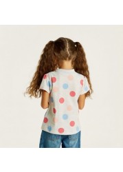 Juniors Polka Dot Polo T-shirt with Ruffles and Short Sleeves