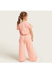 Juniors Solid Top and Full-Length Pants Set