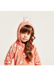 Juniors All-Over Printed Hooded Onesie with Long Sleeves and Zip Closure